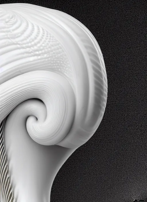 Prompt: hyper detailed ultra sharp portrait of a beautiful well contoured porcelain ivory smooth fair subconscious god snail, up close shot, sharp focus, global illumination, radiant light, biomechanical white silver gold rhizomorphs, cyberpunk brackets, alexandre ferra white mecha, irakli nadar, alexander mcqueen, octane highly render, 4 k, ultra hd,