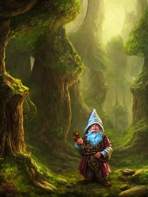 Prompt: an alchemist gnome, healer, dnd, forest background, highly detailed, matte painting, by midjourney