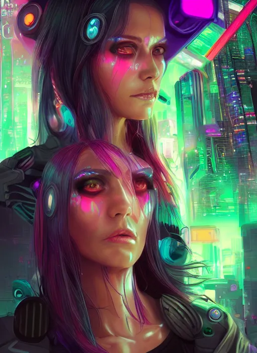 Prompt: portrait of cyberpunk woman surrounded by fluorescent and slimy scales, illutration by Artgerm, highly detailed, trending on artstation