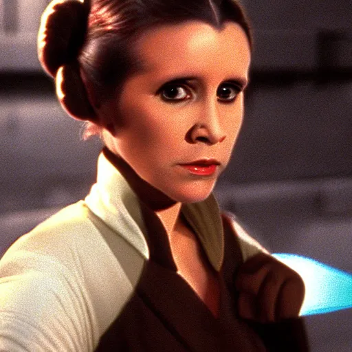 Prompt: Princess leia with a lightsaber