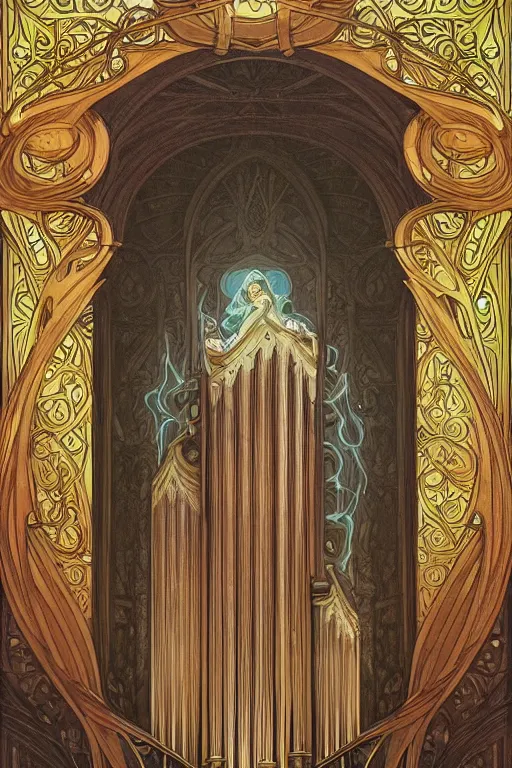 Image similar to pipe organ, d & d, fantasy, intricate, elegant, highly detailed, digital painting, artstation, concept art, smooth, sharp focus, illustration, art by artgerm and alphonse mucha and john howe