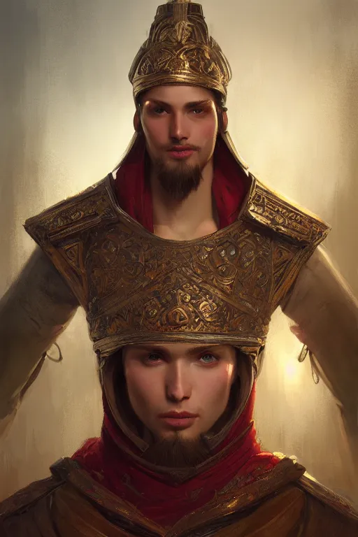 Prompt: portrait of a handsome kievan prince, early medieval city, romantism, realistic, natural, octane render, rossdraws, tom bagshaw, ross tran, charlie bowater, ruan jia, greg rutkowski, 1 6 k, warm, character illustration, headroom, symmetry