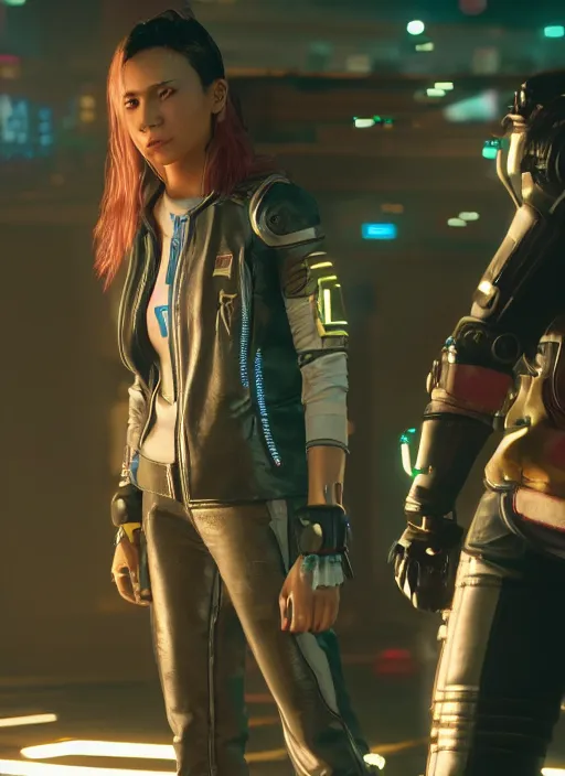 Prompt: film still of Kathryn Celestre as Panam Palmer in Cyberpunk 2077, gameplay, 8k, HD