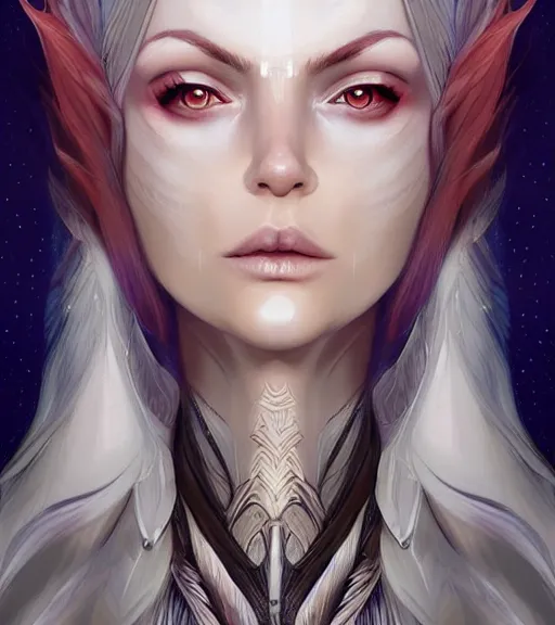 Image similar to A detailed digital art head on symmetrical fanart portrait of a cute elven woman with split coloredhair by Charlie bowater and lise deharme wlop, critical role