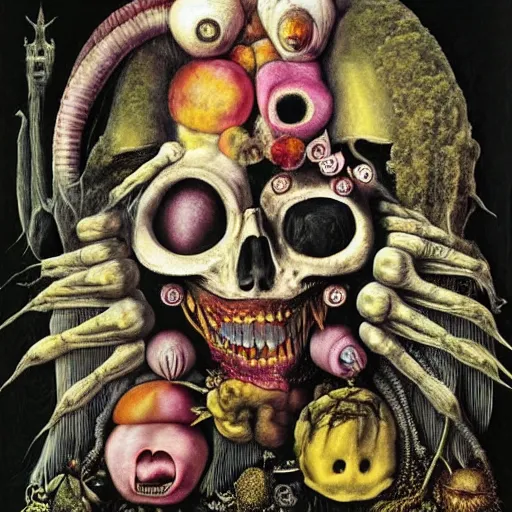 Image similar to post - punk new age album cover, magic, apocalypse, psychedelic, black white pink, magic, giger h. r., giuseppe arcimboldo