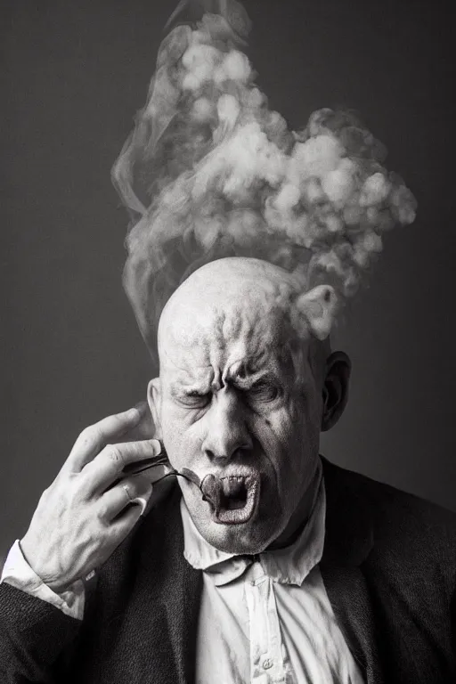 Image similar to Angriest man in the world, steam blowing from ears, photograph portrait