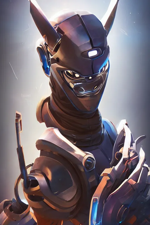 Image similar to epic mask helmet robot ninja portrait stylized as fornite style game design fanart by concept artist gervasio canda, behance hd by jesper ejsing, by rhads, makoto shinkai and lois van baarle, ilya kuvshinov, rossdraws global illumination radiating a glowing aura global illumination ray tracing hdr render in unreal engine 5