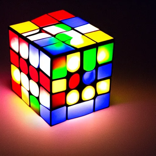 Prompt: a rubix cube made of light