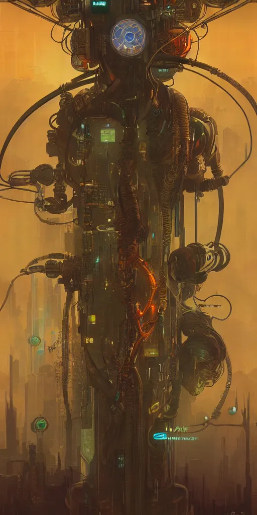 Image similar to ultra detailed, photorealistic cyberpunk poster, poster, sci fi, cybernetic, wires, robotics, by alfons maria mucha, dark, high detailed, 4 k, hd, high quality