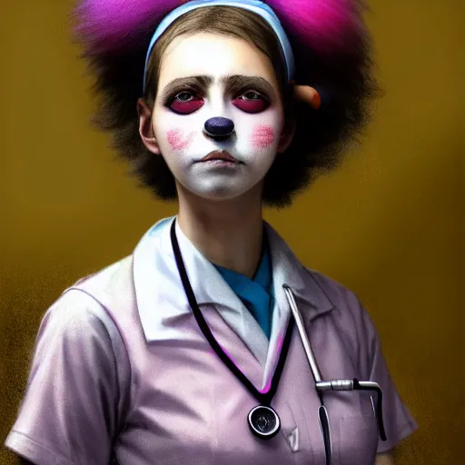 Image similar to clowncore pastel punk young hospital nurse wearing stylish uniform. detailed, portrait, 8 k, artwork by jean - baptiste monge