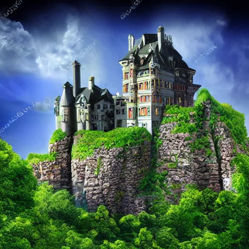 Image similar to a photo of a castle covered by nature, photorealistic