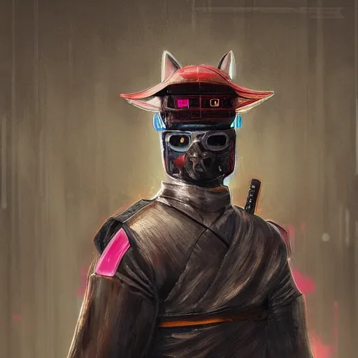 Image similar to Renovatio portrait cat samurai cyberpunk hyperrealistic