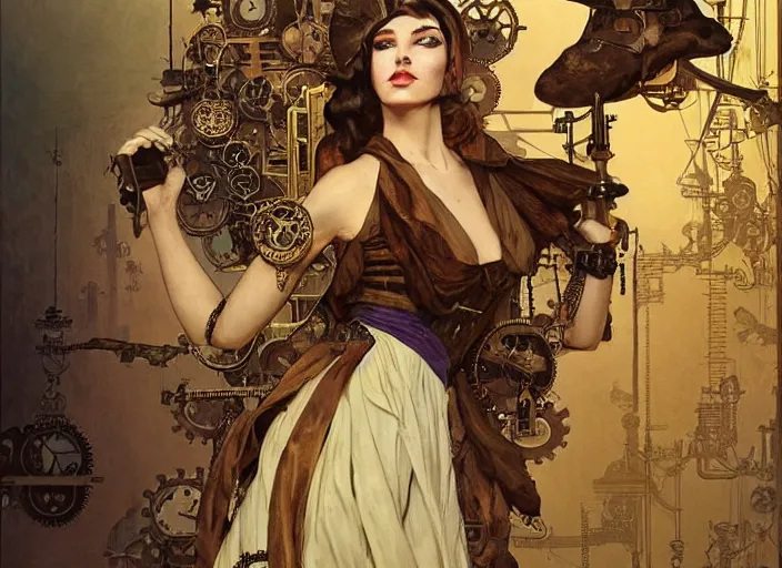 Image similar to woman model, steampunk!!! and modern, in a wallmart!!!!!!!!!!!!, top view, rgb, backlit, elegant, highly detailed, digital painting, artstation, concept art, smooth, sharp focus, illustration, art by krenz cushart and artem demura and alphonse mucha