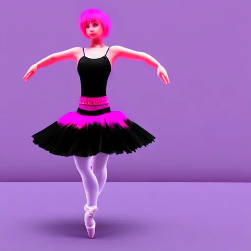 Image similar to 3 d jimin as a ballerina dancer wearing a pink skirt in a black themed stage, highly detailed, octane render