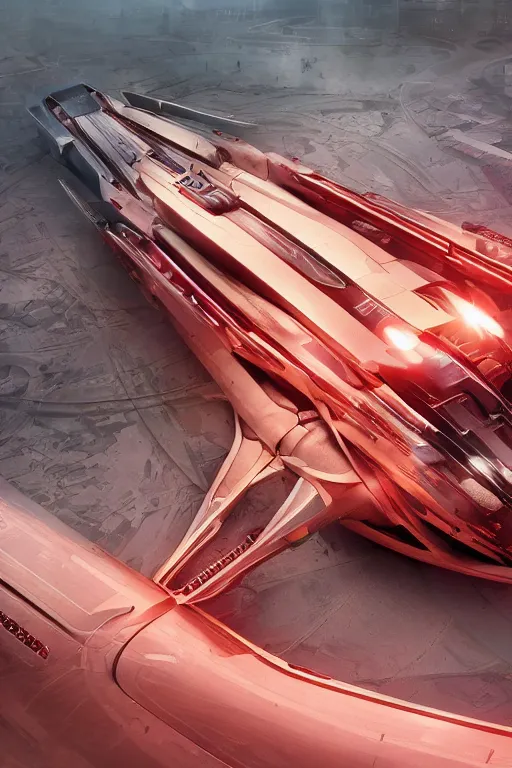 Prompt: professional photograph of a beautiful neo - futuristic simplified symmetrical mechangel spacecraft landing by ilm, denis villeneuve, emmanuel shiu, zaha hadid, vapor, cinematic architectural scale, red paint detail, manga, dramatic, volumetric, concept art, hard surface, hyperrealism, high detail, trending on artstation, sharp focus, rendered in octane