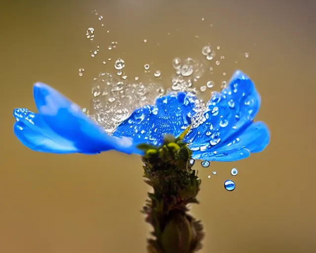 Prompt: a blue flower with water droplets on it, a macro photograph by kume keiichiro, trending on unsplash, photorealism, photo taken with ektachrome, photo taken with provia, shallow depth of field