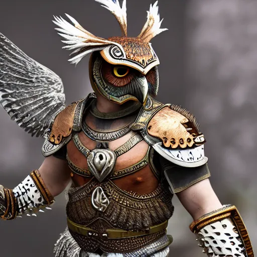 Prompt: warrior with owl themed armour, highly detailed, 4k, HDR, smooth, sharp focus, hyper realistic, high resolution