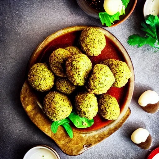 Image similar to high resolution photo of falafel, michelin star, very tasty, food photography, instagram, trending