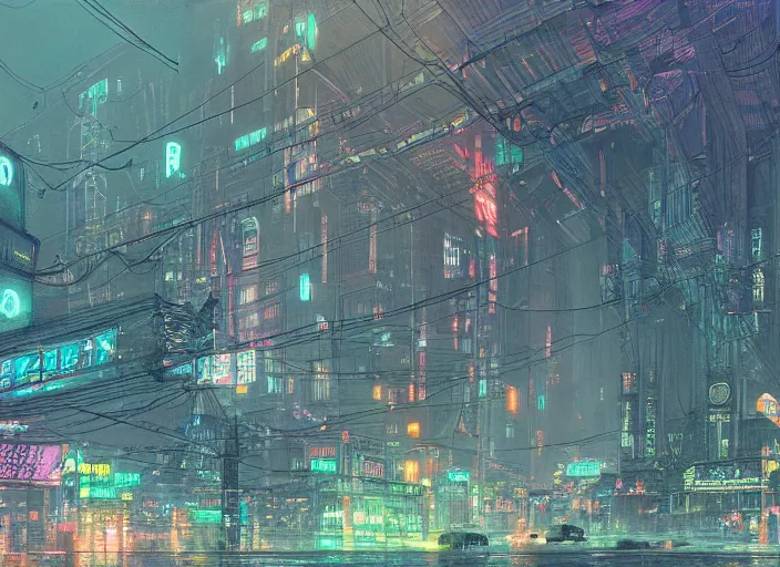 Prompt: city, neon, RGB, glowing wires everywhere, by Edgar Maxence and Ross Tran, Zdzisław Beksiński, and Michael Whelan, distant, gustav dore, H.R. Giger, 8k, octane render