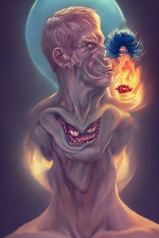 Image similar to portrait of a man with smoke demon coming from mouth, by artgerm, tom bagshaw, gerald brom, vaporwave!, vaporwave colors!, lo fi colors, vaporwave!, lo fi, 4 k, hd,