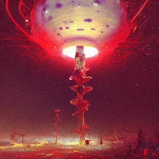 Image similar to a lovely picture of a mycelium alien by john berkey, by george inness, by john harris, purple and red and white gradient colour theme, trending on deviantart, rendered in blender, 8 k resolution