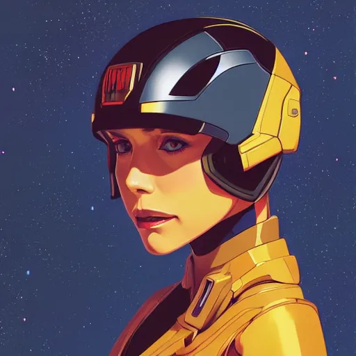 Prompt: a portrait of a stunning beautiful elite elizabeth olsen gundam pilot, with an intricate, detailed, urban inspired hiphop afro futuristic helmet, vector behance hd jesper ejsing, rhads, makoto shinkai, lois van baarle, ilya kuvshinov, rossdraws, hd, 3 2 k, ilya kuvshinov, gustav klimt