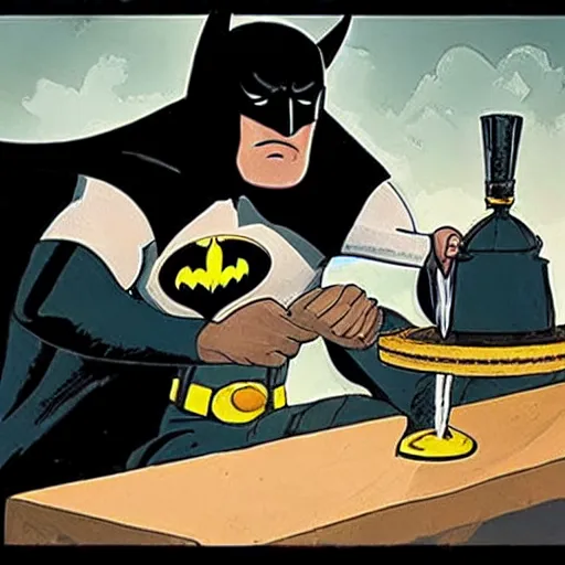 Image similar to batman pouring a pint for a horse