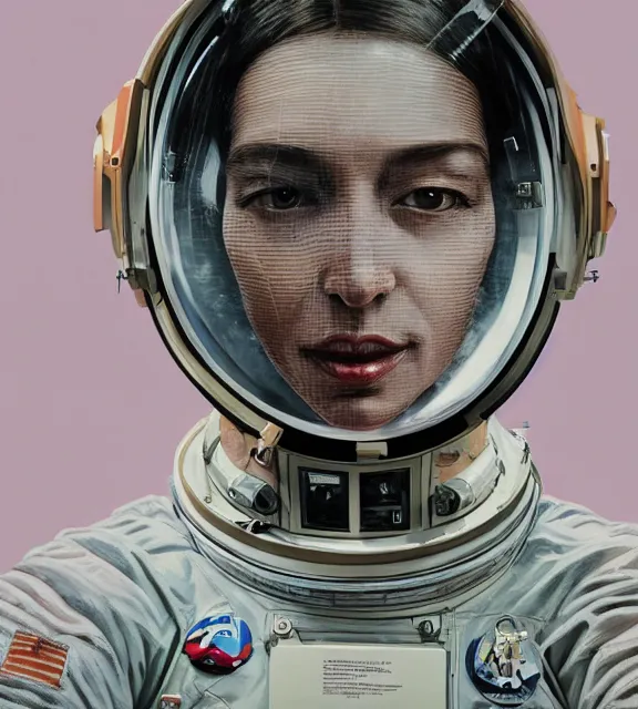 Image similar to hyperrealistic portrait of a woman monster astronaut, sofia coppola, full body portrait, well lit, intricate abstract. gucci style, intricate artwork, high detail, figurative art, multiple exposure, poster art, 3 d, by stanley kubrick and tooth wu and wlop and beeple, realistic, hyperdetailed, 8 k resolution.