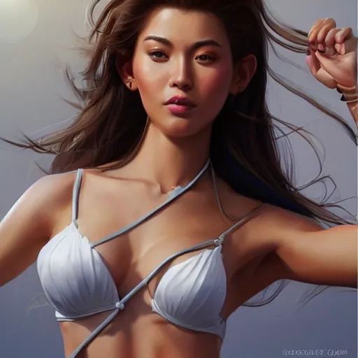 Image similar to a gourgeous digital influencer in the style of stefan kostic, realistic, full body, sharp focus, 8 k high definition, insanely detailed, intricate, elegant, art by stanley lau and artgerm