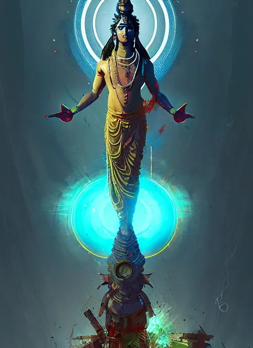 Image similar to shiva, god of cyber destruction, by ismail inceoglu