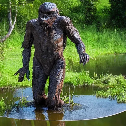 Image similar to a humanoid monster emerging from a pond