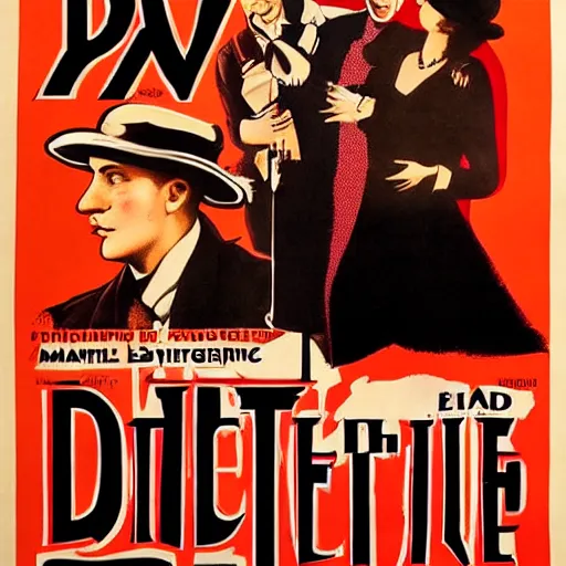 Image similar to poster for a detective movie released in 1 9 2 5, high detail,