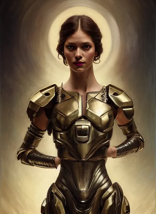 Prompt: glamorous slave portrait, seductive eyes and face, elegant, lascivious pose, very detailed face, studio lighting, photorealism, wearing Forerunner armor from Halo portrait by Magali Villeneuve and Steve Argyle,Livia Prima,Mucha,dress,fantasy art,beautiful,artstation,trending on artstation,intricate details,alluring,masterpiece