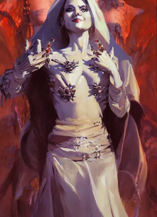 Image similar to a highly detailed beautiful portrait of an evil necromancer woman, fantasy, by gregory manchess, james gurney, james jean