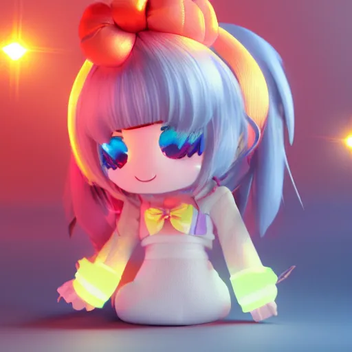 Prompt: cute fumo plush of an idol girl, popstar, lens flare, vray