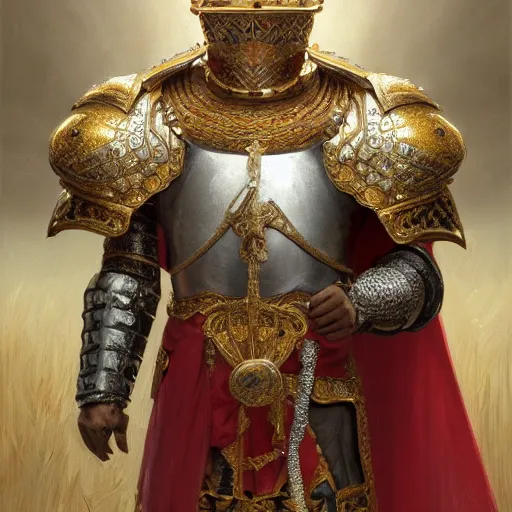 Image similar to detailed photorealistic painting of a capybara wearing a highly detailed ornamented gold crown with diamonds, in a medieval knight armor with red cape , sharp focus in the style of ruan jia, Mandy jurgens, cinematic light, concept art, trending on artstation, ultra realistic