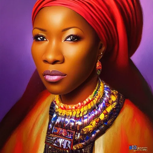 Image similar to portrait of a nigerian woman ( 3 5 ) from nigeria, an oil painting by ross tran and thomas kincade