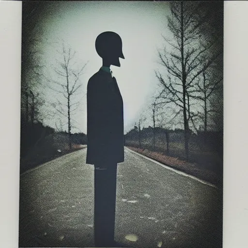 Prompt: a slenderman in the night sky, polaroid photo, perfect photo, photo pinterest