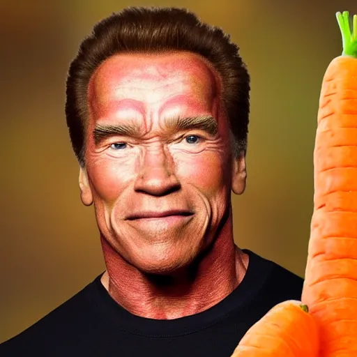 Prompt: photo of arnold schwarzenegger as a carrot!!!!