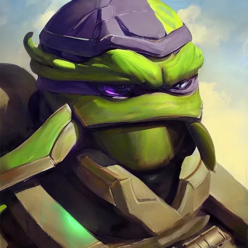 Image similar to greg manchess portrait painting of armored donatello of tmnt as overwatch character, medium shot, asymmetrical, profile picture, organic painting, sunny day, matte painting, bold shapes, hard edges, street art, trending on artstation, by huang guangjian and gil elvgren and sachin teng