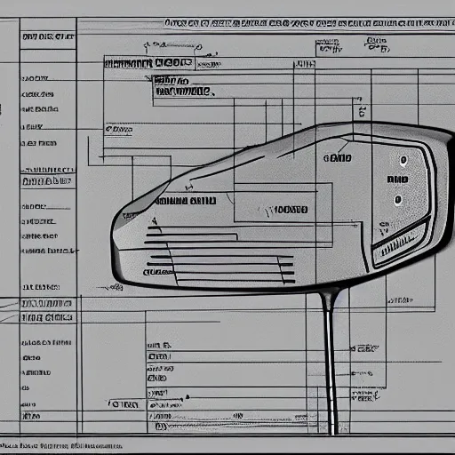 Image similar to a very detailed schematic blueprint of a golf club