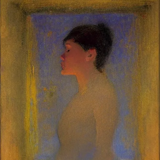 Image similar to a woman and her chiweenie looking out to sea by odilon redon