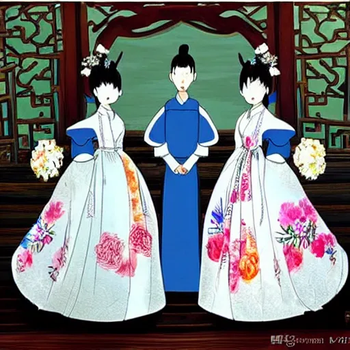 Image similar to a beautiful wedding dress, chinese style, ghibli style - n