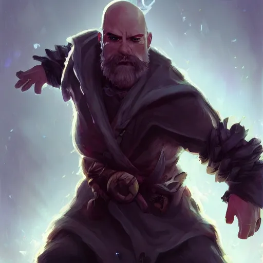 Prompt: bald man with no eyes, activision blizzard style, hearthstone style, darksiders art style, greg rutkowski style