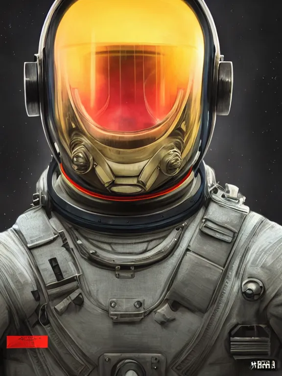 Image similar to portrait art of 8k ultra realistic retro futuristic soviet cosmonaut, helmet visor open, glow around helmet, deep space , detailed intricate ornate armour,blade runner, cybernetic, full of colour, cinematic lighting, trending on artstation, 4k, hyperrealistic, focused, extreme details,unreal engine 5, cinematic, masterpiece, art by ayami kojima, giger