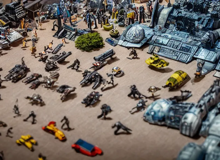 Image similar to a photo of a epic grand scale diorama of star wars figures and vehicles and buildings, canon, macro photography, tilt - shift photography