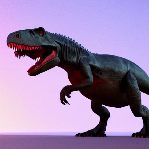 Image similar to a t-rex with antennas on its forehead standing weirdly, octane render, 3D, 8K, extremely detailed, accurate