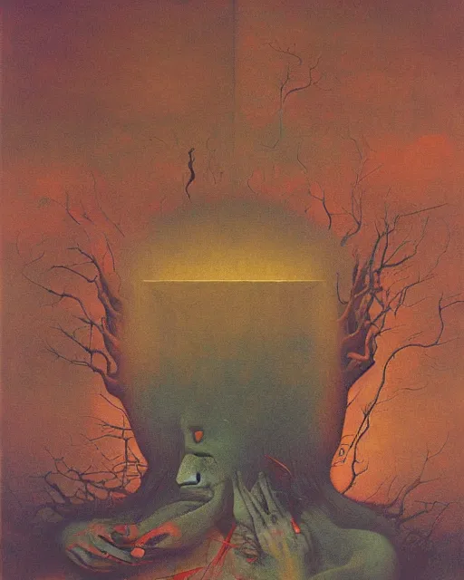 Image similar to critical instability by beksinski, carrington, bosch, dali, barlowe, magritte, pagan multicolors