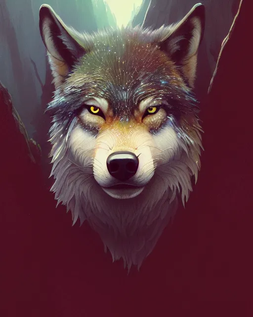 Image similar to highly detailed vfx portrait of a ferocious wolf, stephen bliss, unreal engine, greg rutkowski, loish, rhads, beeple, makoto shinkai and lois van baarle, ilya kuvshinov, rossdraws, tom bagshaw, alphonse mucha, global illumination, detailed and intricate environment