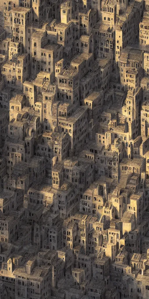 Prompt: a vertical medieval city, with lots of houses stacked on each other concept art, very tall, trending on deviantart, movie still, award wining photograph